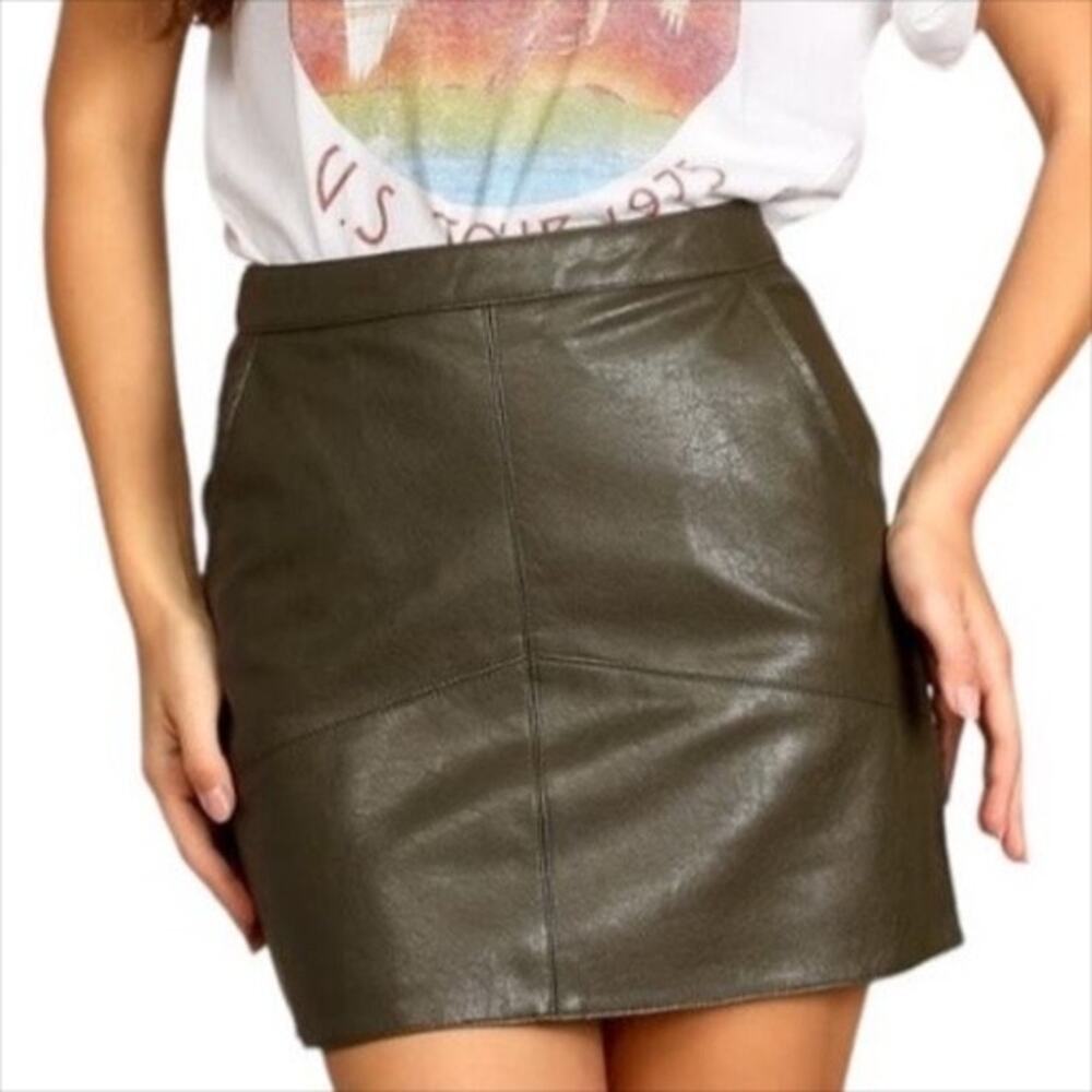 Lulus Mini Skirt Olive Green Vegan Leather Size XS NWT